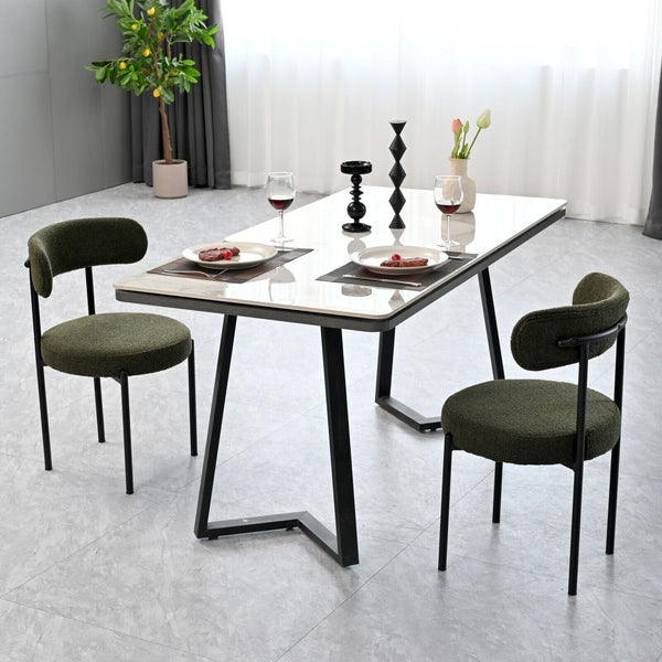 Close-up of glass clarity and rim detail — Boucle Crescent-Back Dining Chairs Set