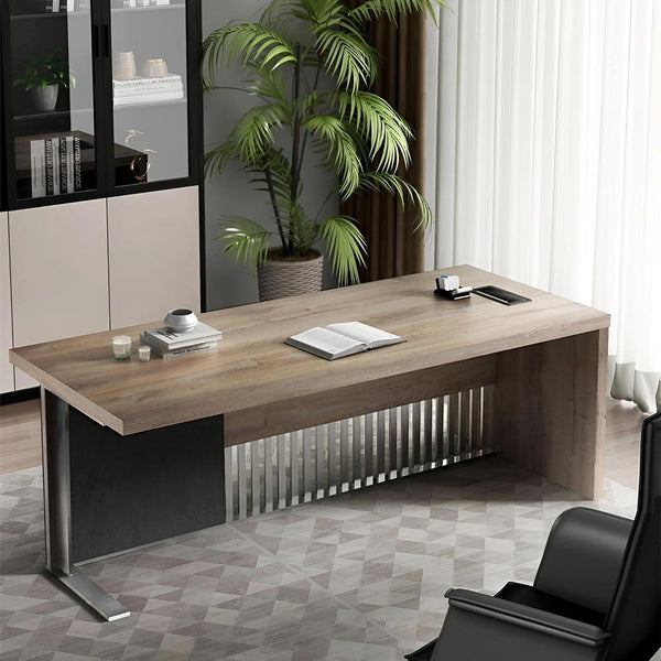 Wood-Grain Steel Executive Office Desk – home office set (view 5) | Roost & Roam