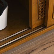 Rattan-Door Mid-Century Media Console — styled in a complete room vignette