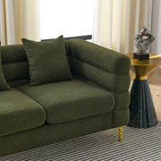 Boucle Channel-Arm Three-Seat Sofa — styled in a complete room vignette