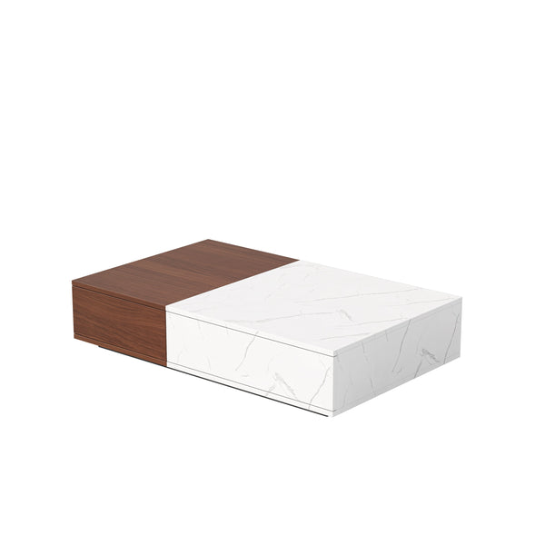 Close-up of material and construction detail — Marble-Finish Two-Tone Storage Coffee Table