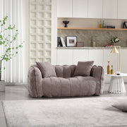 Boucle Channel-Tufted Loveseat Sofa — back and side profile detail