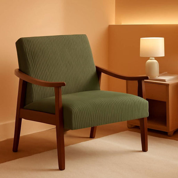 Corduroy Mid-Century Wood Accent Chair