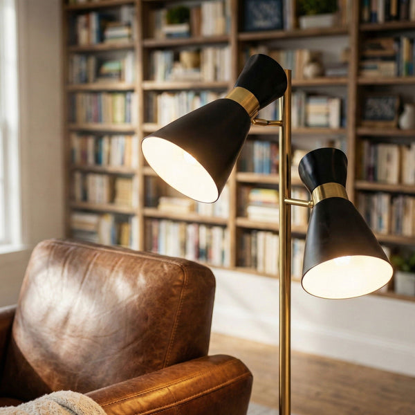 Axis Black and Gold Floor Lamp with Four-Way Switch