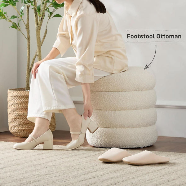 Boucle Round Storage Ottoman (view 5) | Roost & Roam