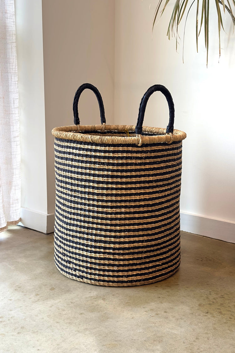 Striped Elephant Grass Hamper Basket
