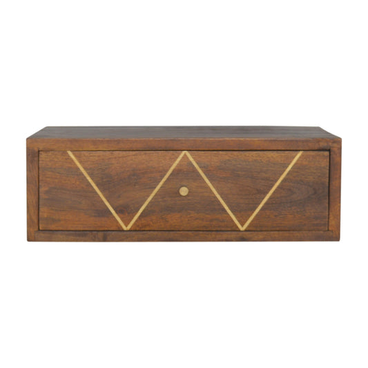 Mango Wood Brass Inlay Floating Nightstand