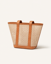 Leather Trim Cane Weave Carryall Bag