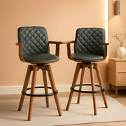 Green Faux Leather Swivel Bar Stools Set of 2