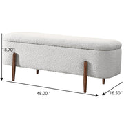 Ivory Bouclé Storage Bench with Hidden Compartment