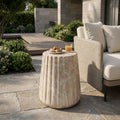 Fluted Concrete Outdoor Side Table — Fluted concrete side table with stone-veined finish for outdoor use