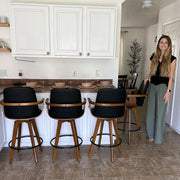 Green Faux Leather Swivel Bar Stools Set of 2