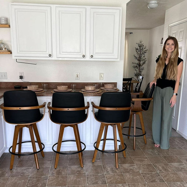 Green Faux Leather Swivel Bar Stools Set of 2