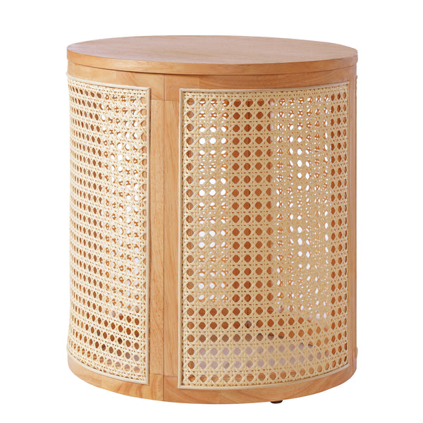 Cane Panel Round Wood Side Table — alternate view or variant option