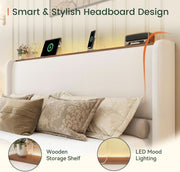 Upholstered Queen Bed Frame With LED and USB