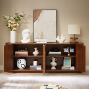 Reeded Walnut-Finish Sideboard Cabinet 64in