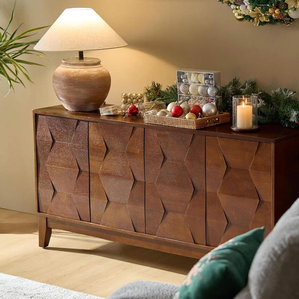 Hexagonal Relief Wood Sideboard Buffet