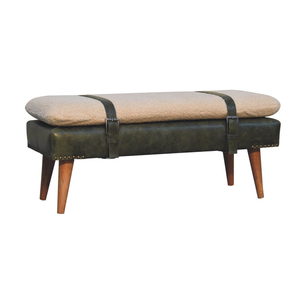 Bouclé Leather Upholstered Bench