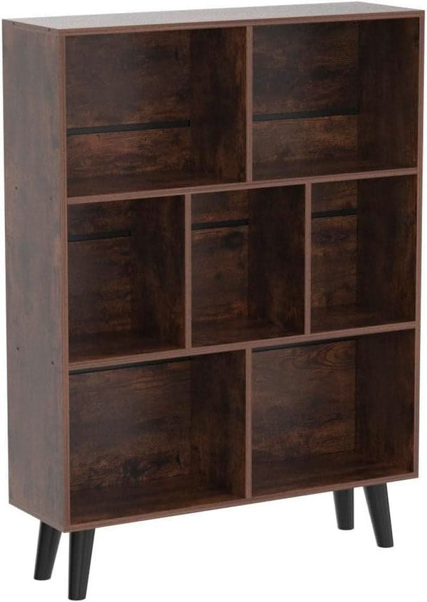 Retro Brown 7-Cube Open Bookshelf, 3-Tier