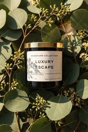 Luxury Escape Candle — Signature Collection by Fine Dining 4 Home, 11 oz bergamot/sea salt/amber soy-coconut wax candle, hand poured in USA