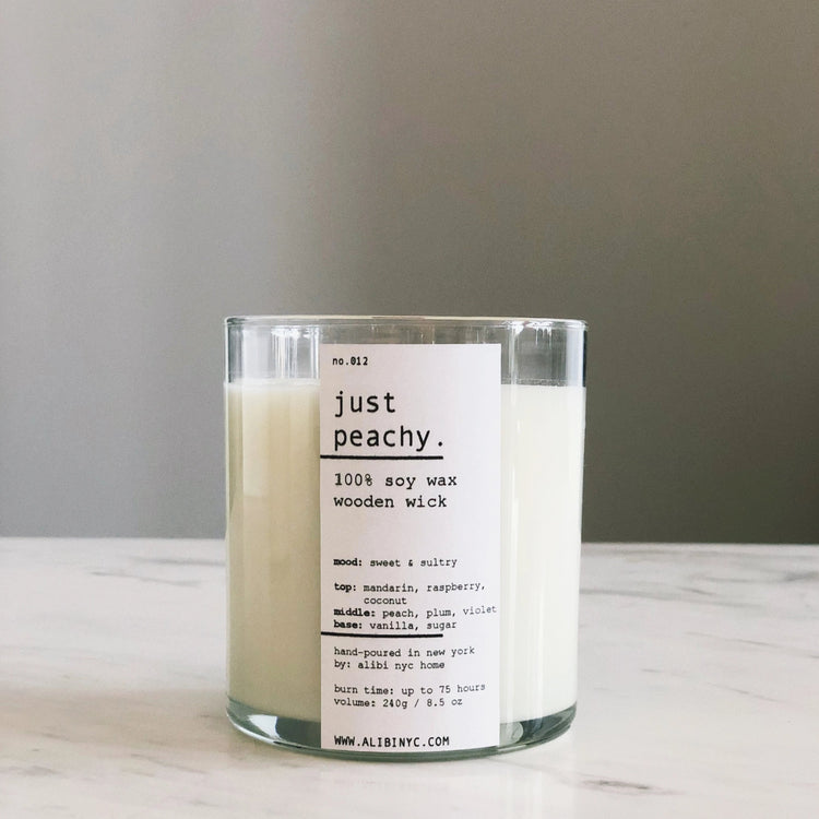 Hand-Poured Soy Wooden Wick Candle — Soy wax candle with wooden wick, peach and vanilla-sugar scent profile