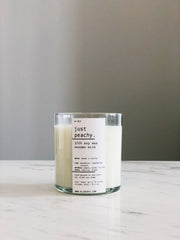 Hand-Poured Soy Wooden Wick Candle styled on a table with linen and ceramics