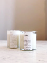 Close-up of hand-poured soy wax surface and cotton wick — Yuzu Soy Wooden Wick Candle