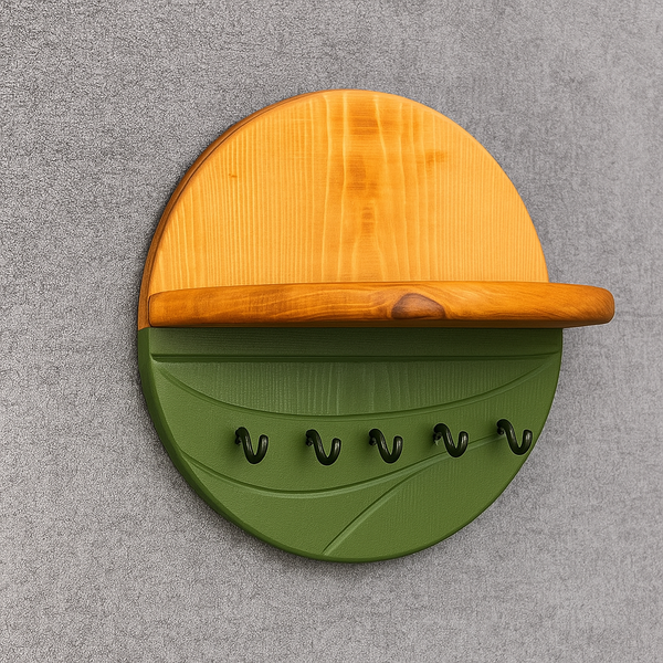 Wood-Grain Wall Key Holder with Shelf