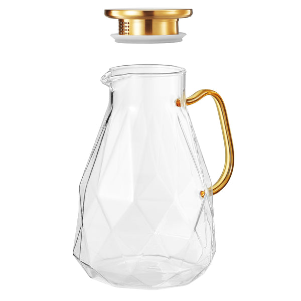 Close-up of glass clarity and rim detail — Faceted Glass Pitcher Gold Lid