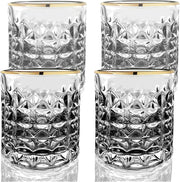 Gold-Rimmed Faceted Lowball Glass Set