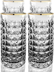 Gold-Rim Faceted Highball Glass Set