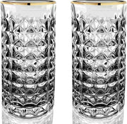 Gold-Rim Faceted Highball Glass Set