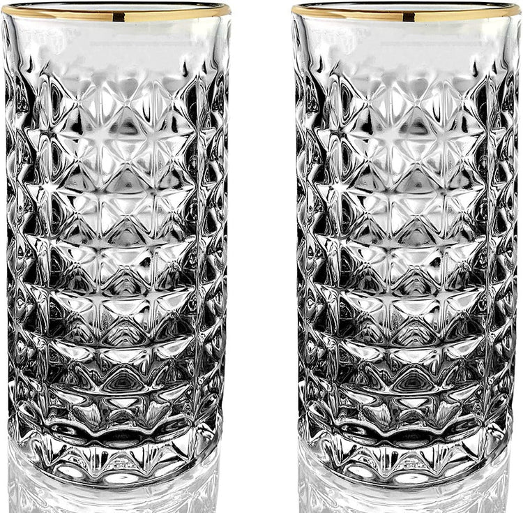 Gold-Rim Faceted Highball Glass Set