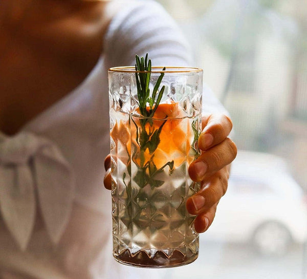 Gold-Rim Faceted Highball Glass Set