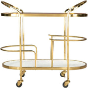Gold-Tone Oval Two-Tier Bar Cart in a styled home setting