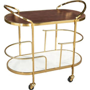 Close-up of glass clarity and rim detail — Gold-Tone Oval Two-Tier Bar Cart