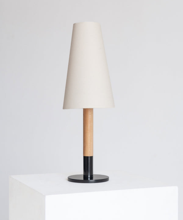 Linen Shade Wood-Stem Table Lamp