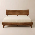 Slatted Wood-Grain Platform Bed Frame — Low-profile platform frame in finger-joined wood-grain boards, four finishes