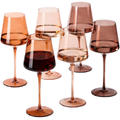 Tinted Glass Tall Wine Glasses Set styled on a marble bar cart with glassware