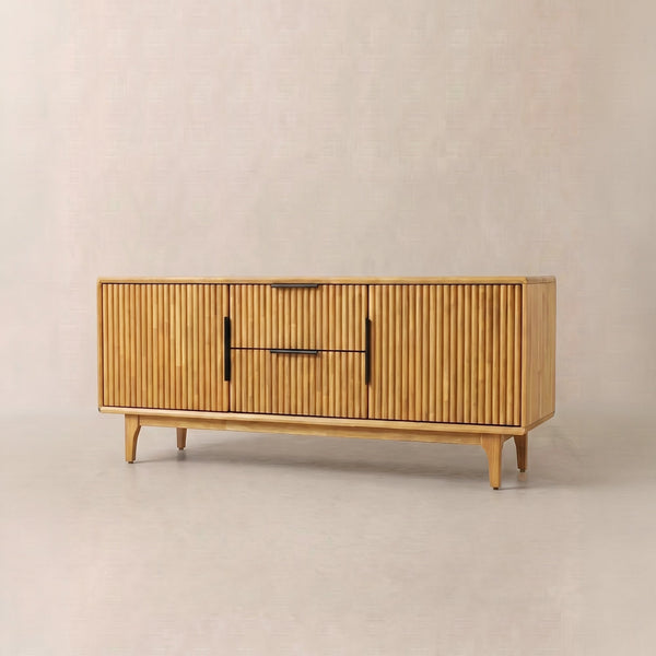 Reeded Wood Storage Bench