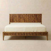 Fluted Acacia Wood Bed Frame — Solid acacia bed frame with hand-routed fluting, available in Queen and King