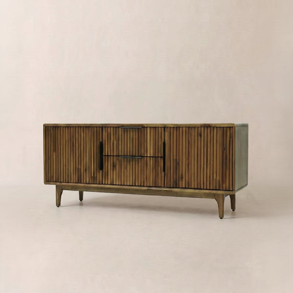 Fluted Acacia Wood TV Stand