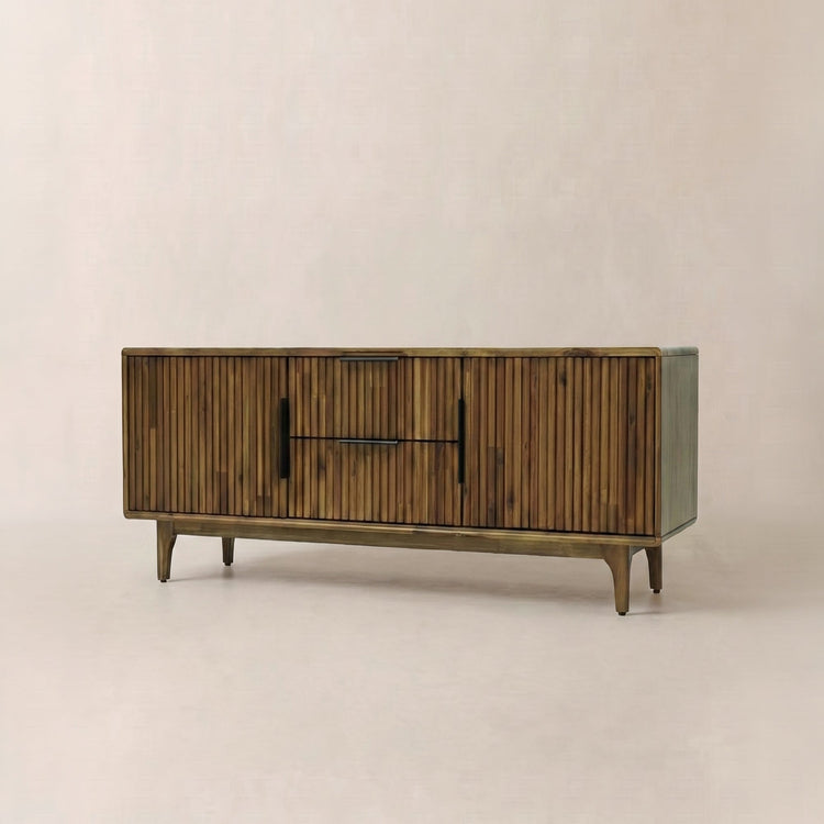 Fluted Acacia Wood TV Stand