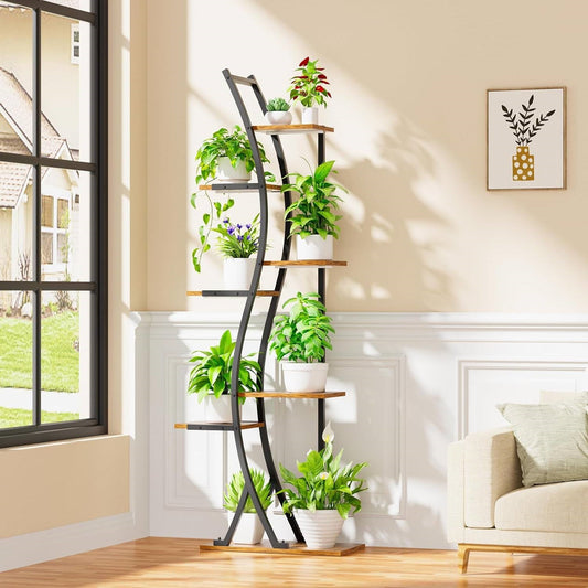 Curved Metal Six-Shelf Plant Stand