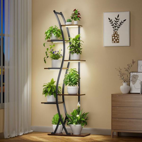 Curved Metal Six-Shelf Plant Stand