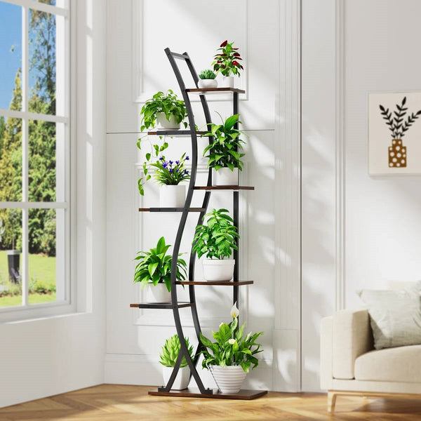 Curved Metal Six-Shelf Plant Stand
