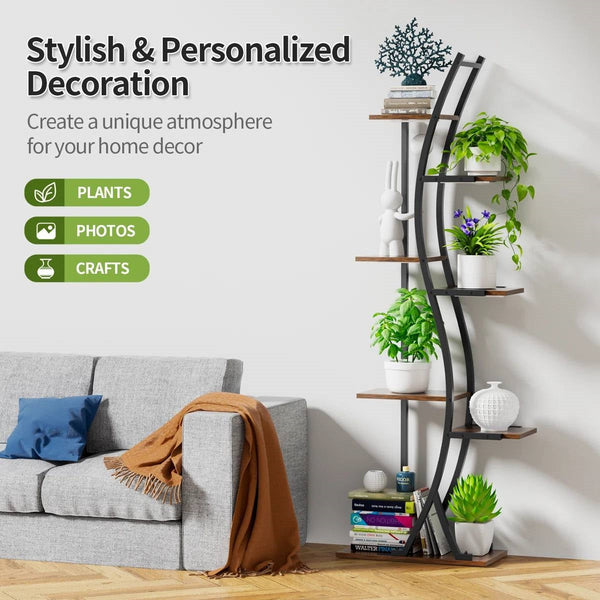 Curved Metal Six-Shelf Plant Stand