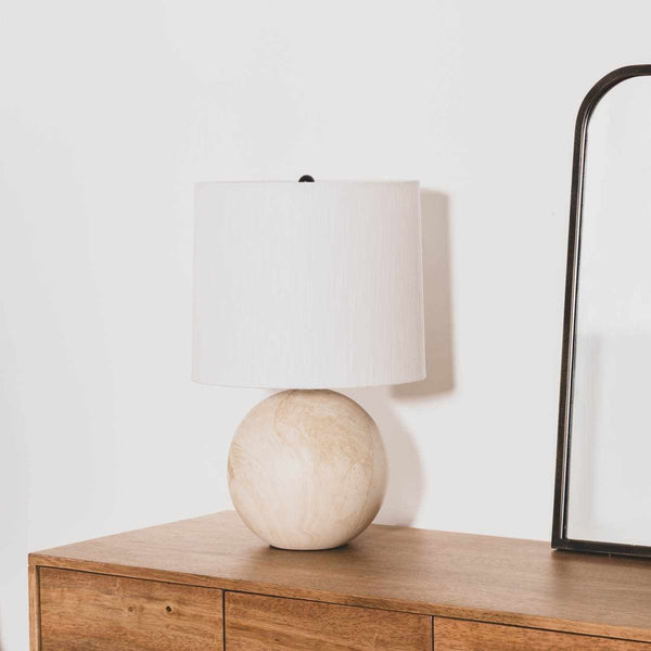 Round Ceramic Linen-Shade Table Lamp