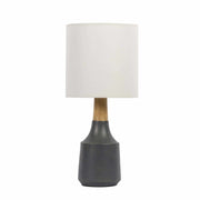 Matte Resin Table Lamp styled with ceramics and a linen runner