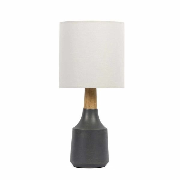 Matte Resin Table Lamp styled with ceramics and a linen runner